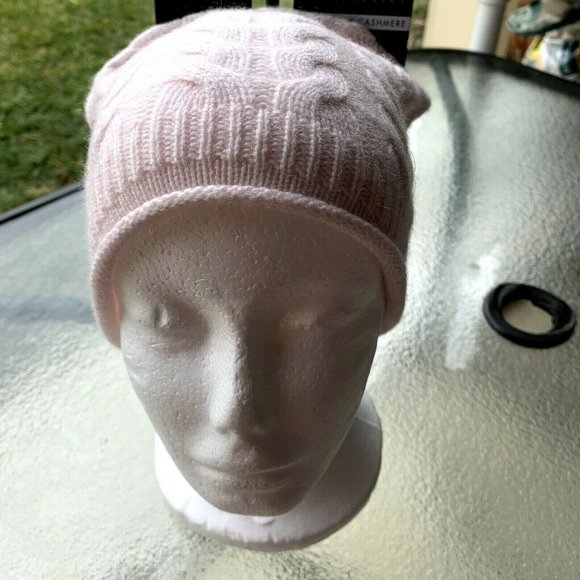 NWT TAHARI 100% cashmere light pink Beanie hat one size main image 4
